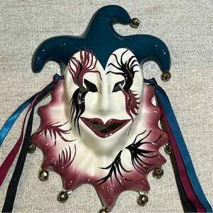 Vintage Joker Jester Ceramic Mardi Gras Mask